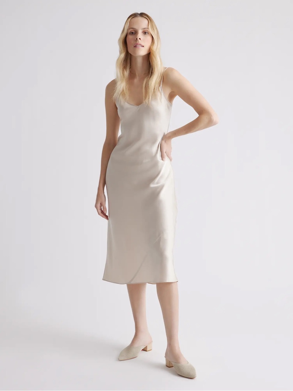 Quince 100% Washable Silk Midi Slip Dress Champagne size M - Picture 4 of 13